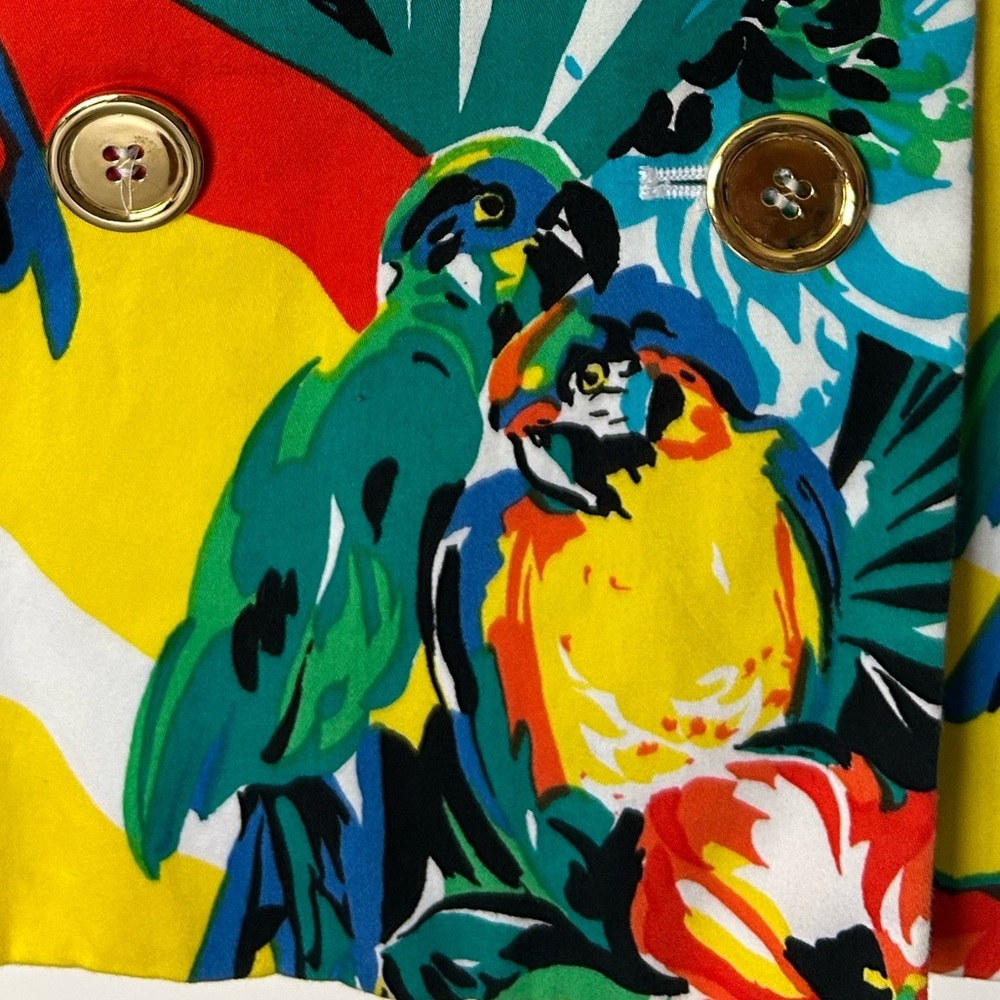 Escada Vintage Luxury Blazer Tropical Floral Parrot Cotton Germany 34 / 4 - Picture 4 of 9